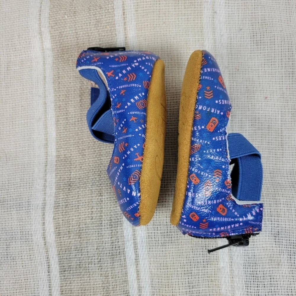 NEW Monkey‎ Feet Ballerina Leather Moccasins Military Blue Size 3-6 Months